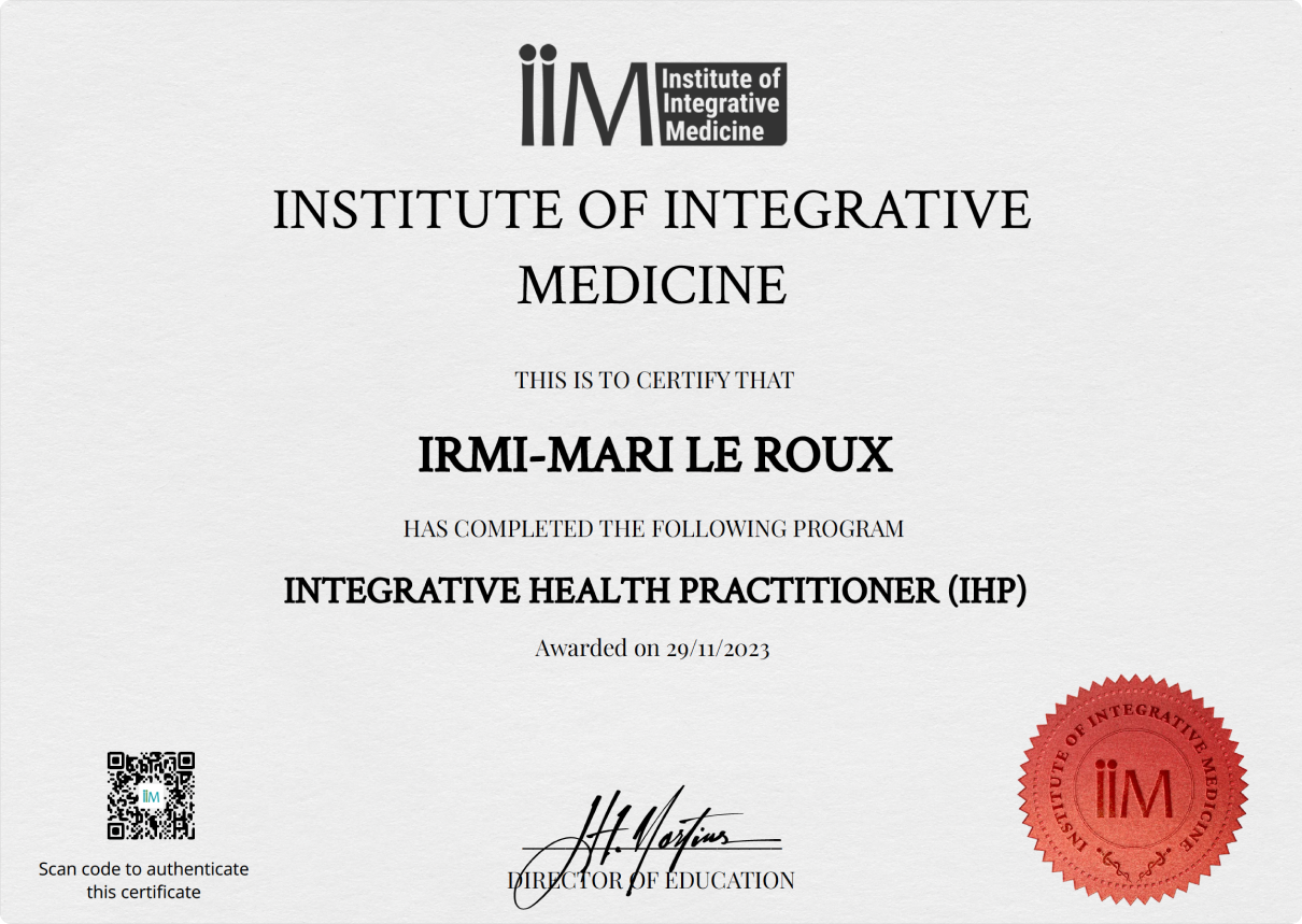 Qualification in Integrative Health with the Institute of Integrative Medicine